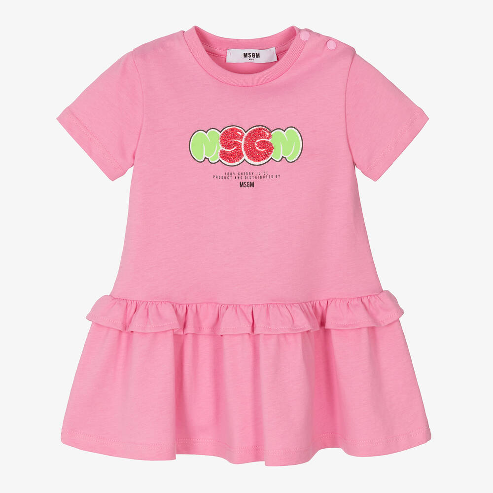 MSGM - Girls Pink Cotton Logo Dress | Childrensalon