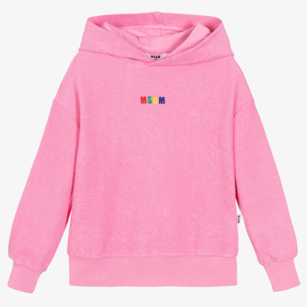 MSGM - Girls Pink Cotton Logo Hoodie | Childrensalon