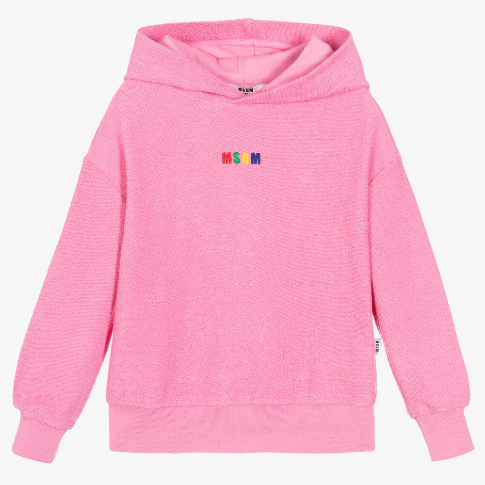 MSGM - Sweat à capuche rose en coton fille | Childrensalon