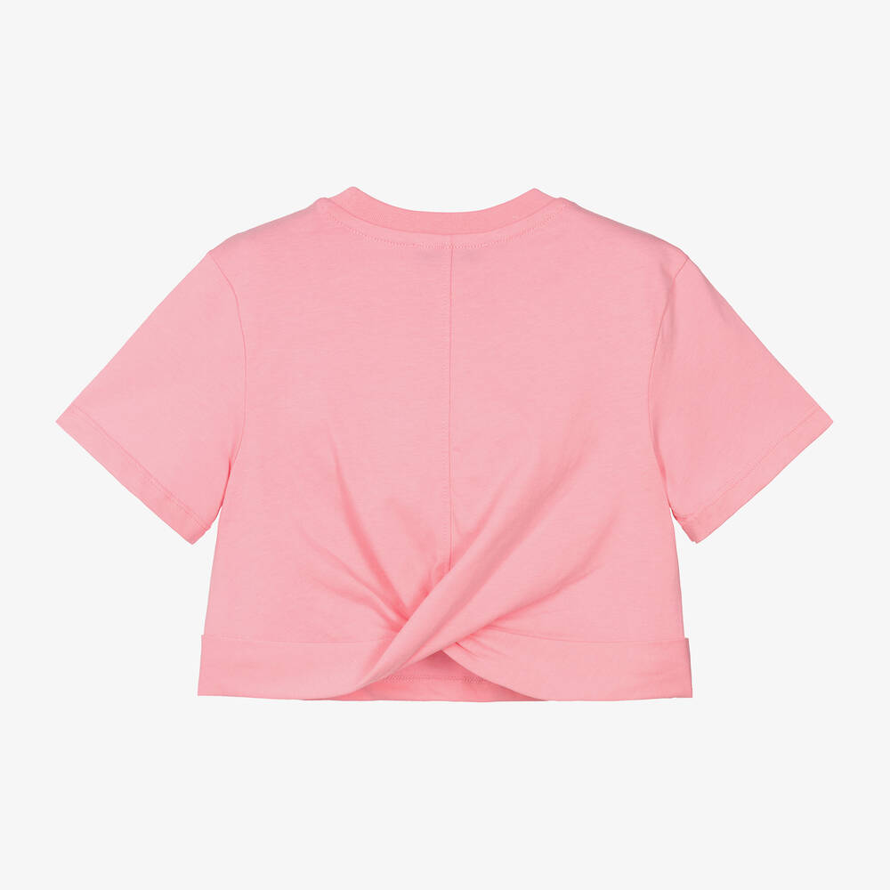 MSGM - Girls Pink Cropped Cotton T-Shirt | Childrensalon Outlet