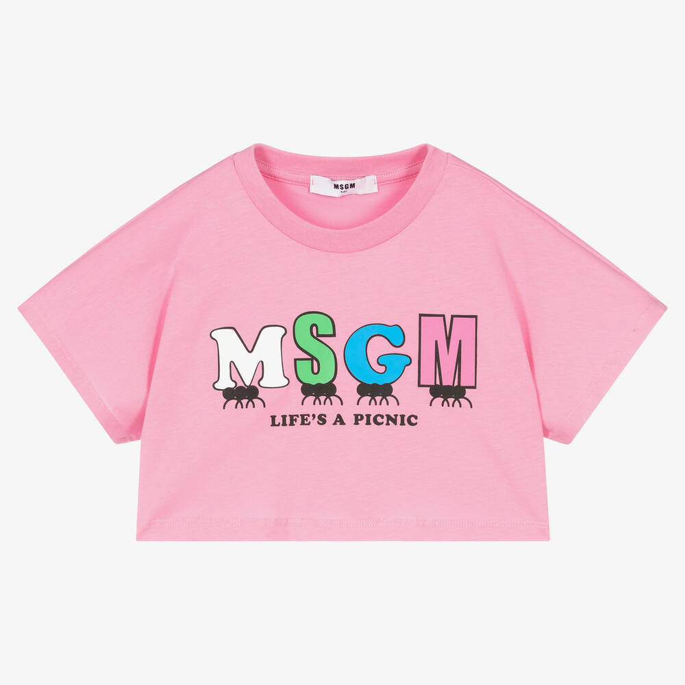 MSGM - تيشيرت قصير قطن لون زهري للبنات | Childrensalon