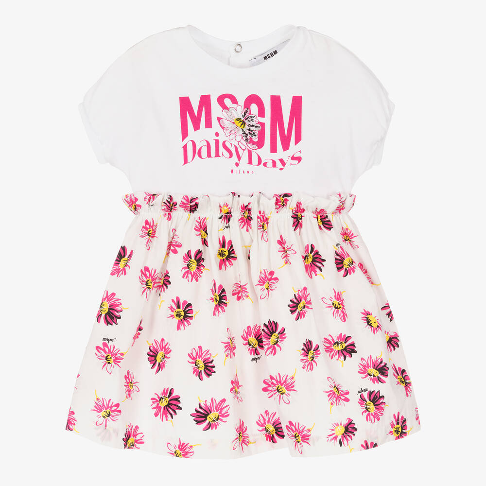 MSGM - Платье-футболка с розовыми ромашками | Childrensalon