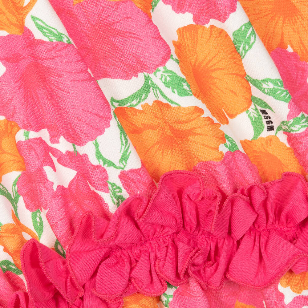 MSGM-Girls Pink Floral Cotton Dress | Childrensalon Outlet