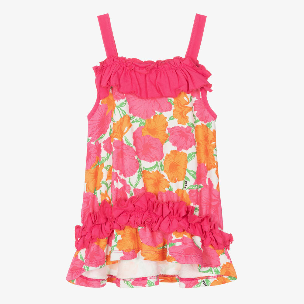 MSGM-فستان أطفال بناتي قطن لون زهري بطبعة ورود | Childrensalon Outlet