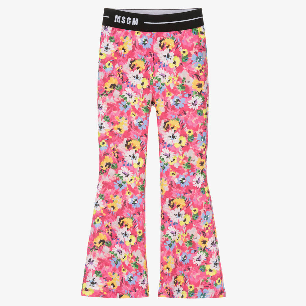 MSGM - Girls Pink Floral Flared Leggings | Childrensalon