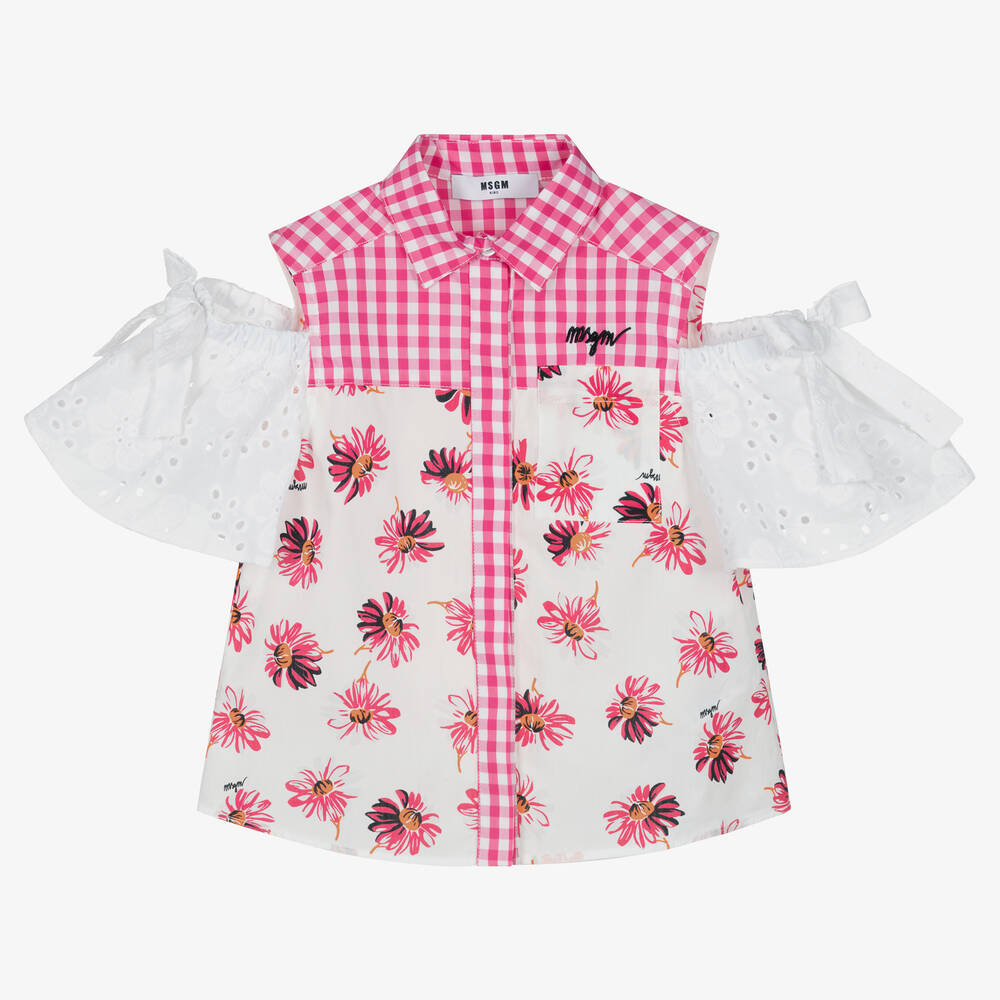 MSGM - Розовая блузка из поплина с цветами | Childrensalon