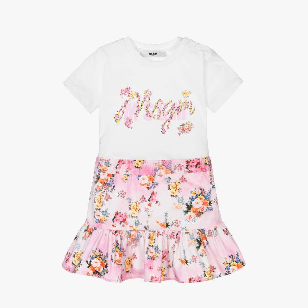MSGM - Girls Pink Floral Skirt Set | Childrensalon