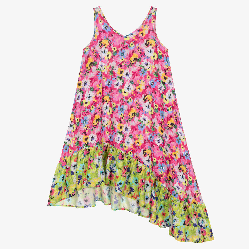 MSGM - Розово-зеленое асимметричное платье | Childrensalon