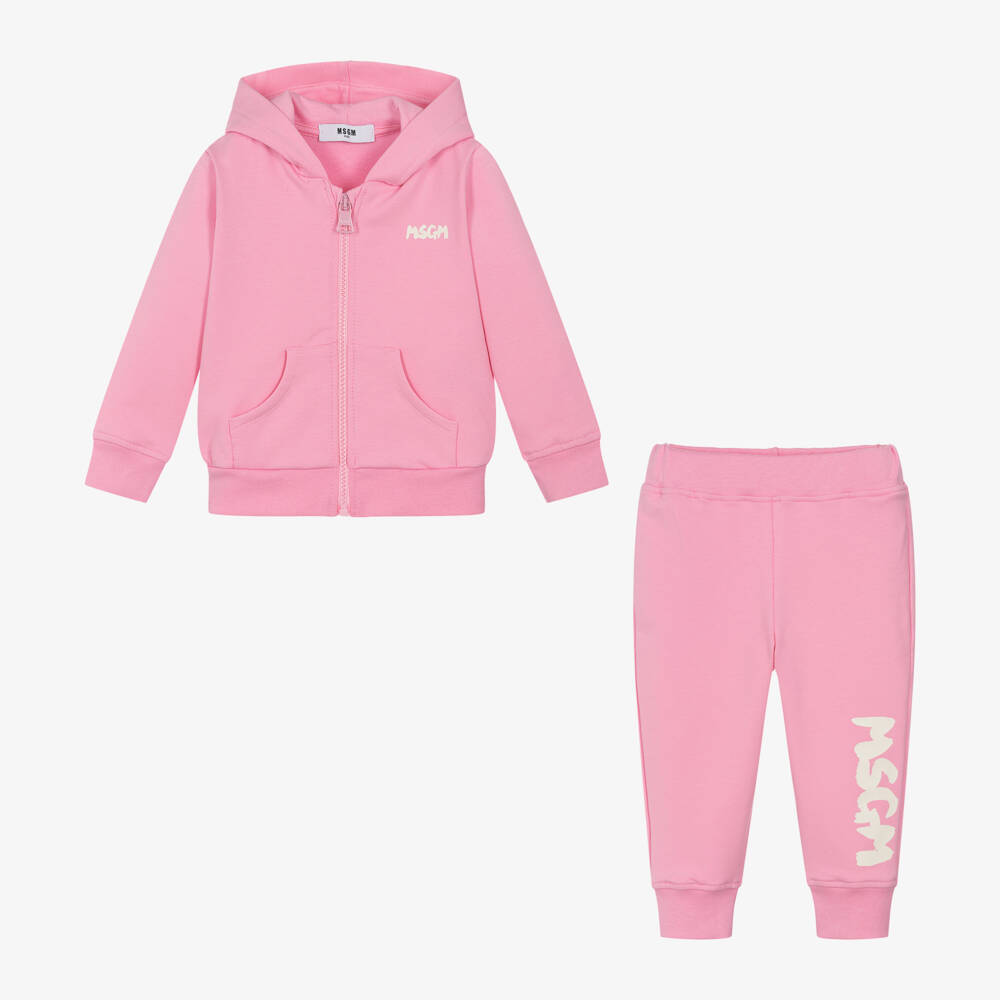 MSGM-Girls Pink Hooded Cotton Set | Childrensalon Outlet
