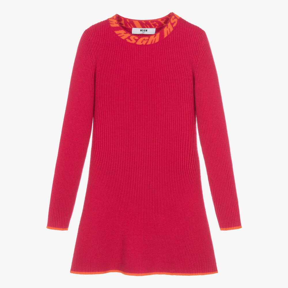 MSGM Girls Pink Knitted Dress Childrensalon Outlet
