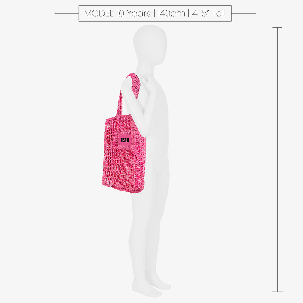MSGM Girls Pink Raffia Tote Bag 37cm Childrensalon Outlet