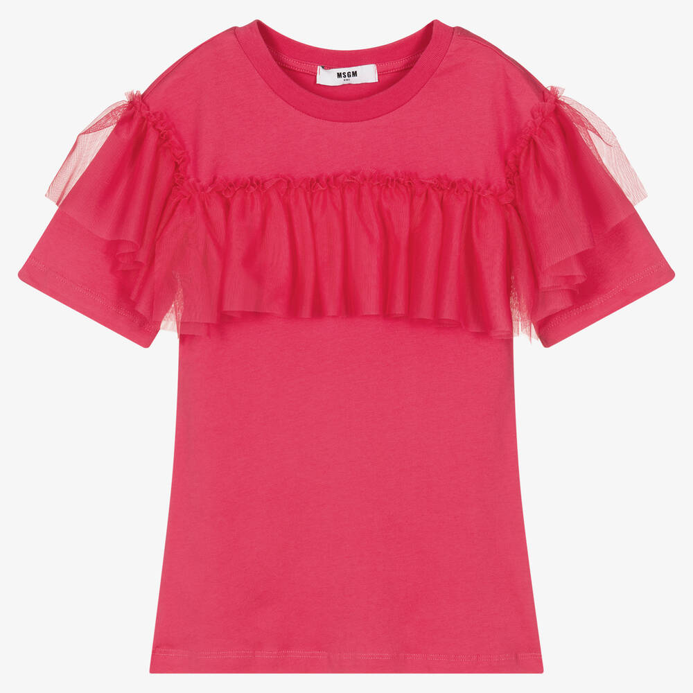 MSGM - Robe rose en coton à volants fille | Childrensalon