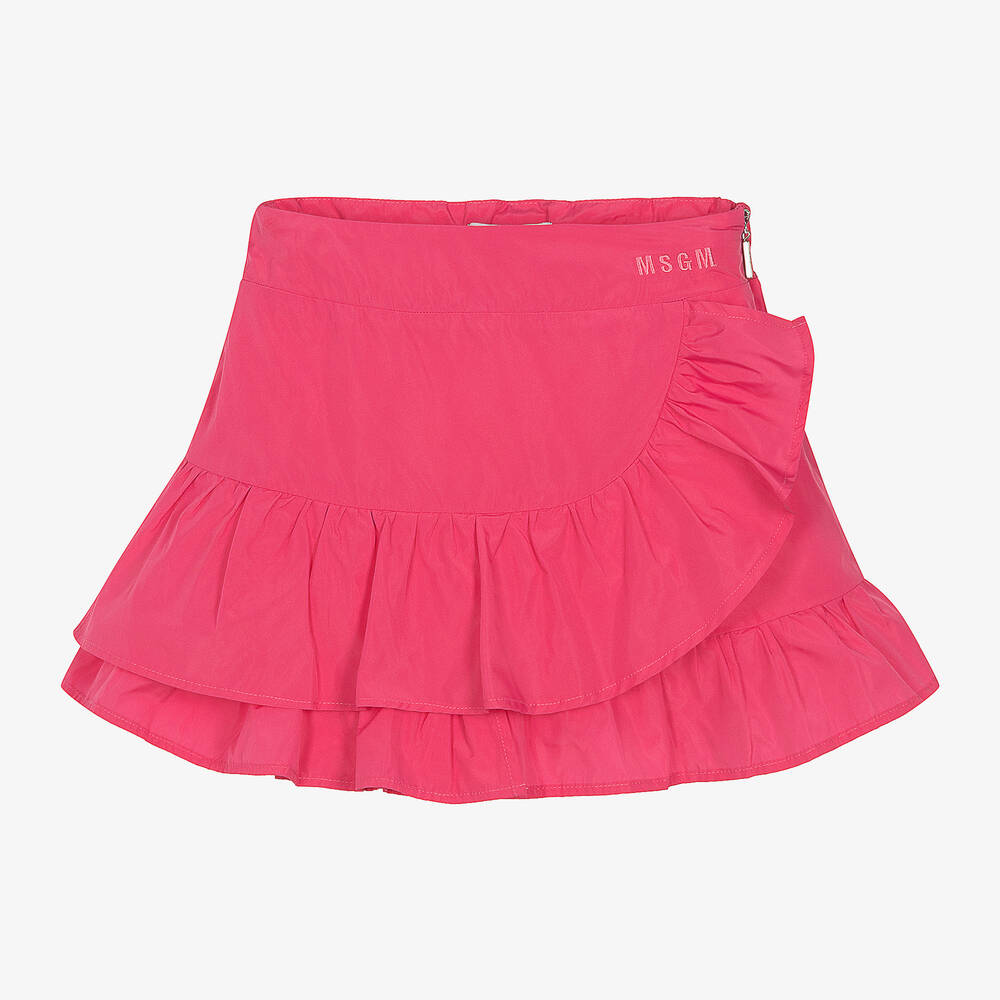 MSGM - Girls Pink Ruffle Taffeta Skirt | Childrensalon Outlet
