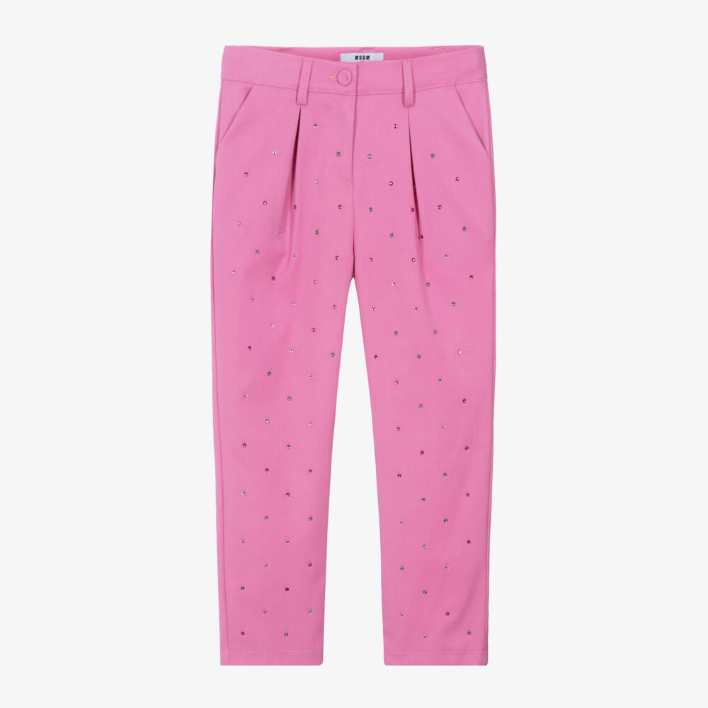 MSGM-Girls Pink Sparkle Viscose Trousers | Childrensalon Outlet