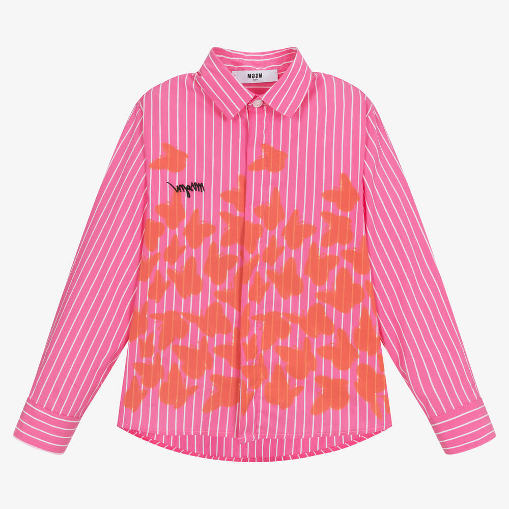 MSGM - Pinkes Schmetterlings-Streifenhemd | Childrensalon