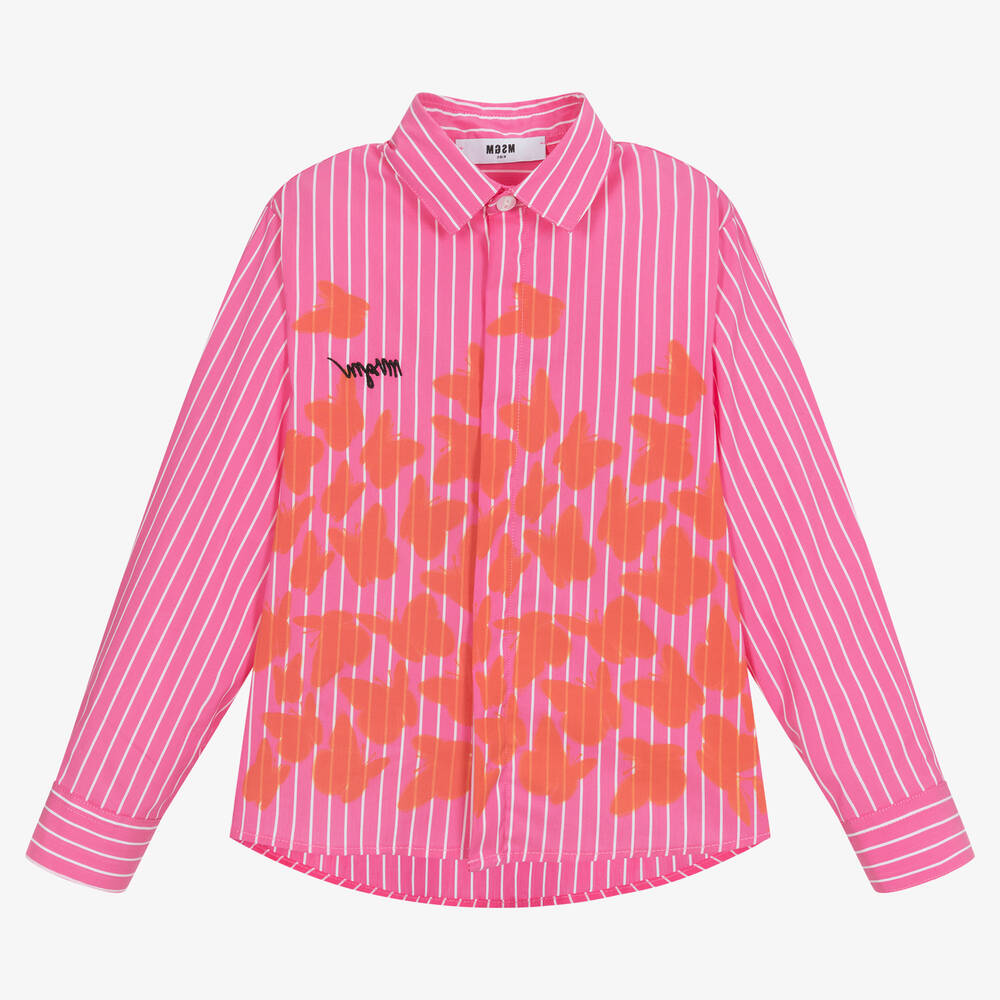 MSGM-Girls Pink Stripe Butterfly Shirt | Childrensalon Outlet