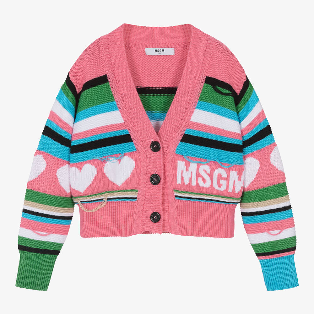 MSGM - Cardigan rose rayé fille | Childrensalon