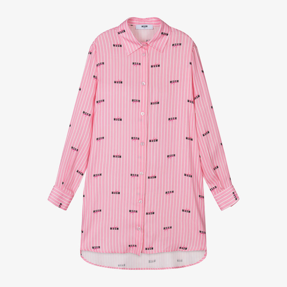 MSGM-Girls Pink Striped Viscose Dress | Childrensalon Outlet