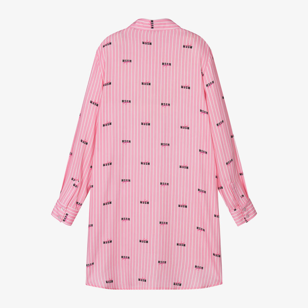 MSGM-فستان بتصميم قميص فيسكوز مقلم لون زهري | Childrensalon Outlet