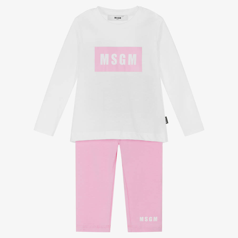 MSGM - Girls Pink & White Cotton Leggings Set | Childrensalon