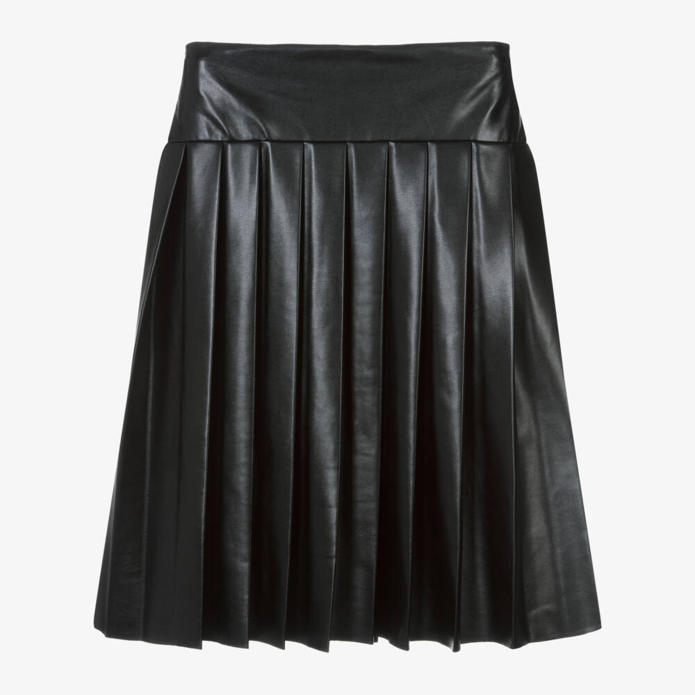 MSGM-Girls Pleated Black Faux Leather Skirt | Childrensalon Outlet