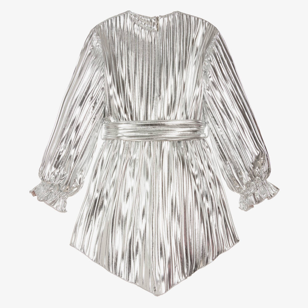 MSGM-Плиссированное платье цвета серебристый металлик | Childrensalon Outlet