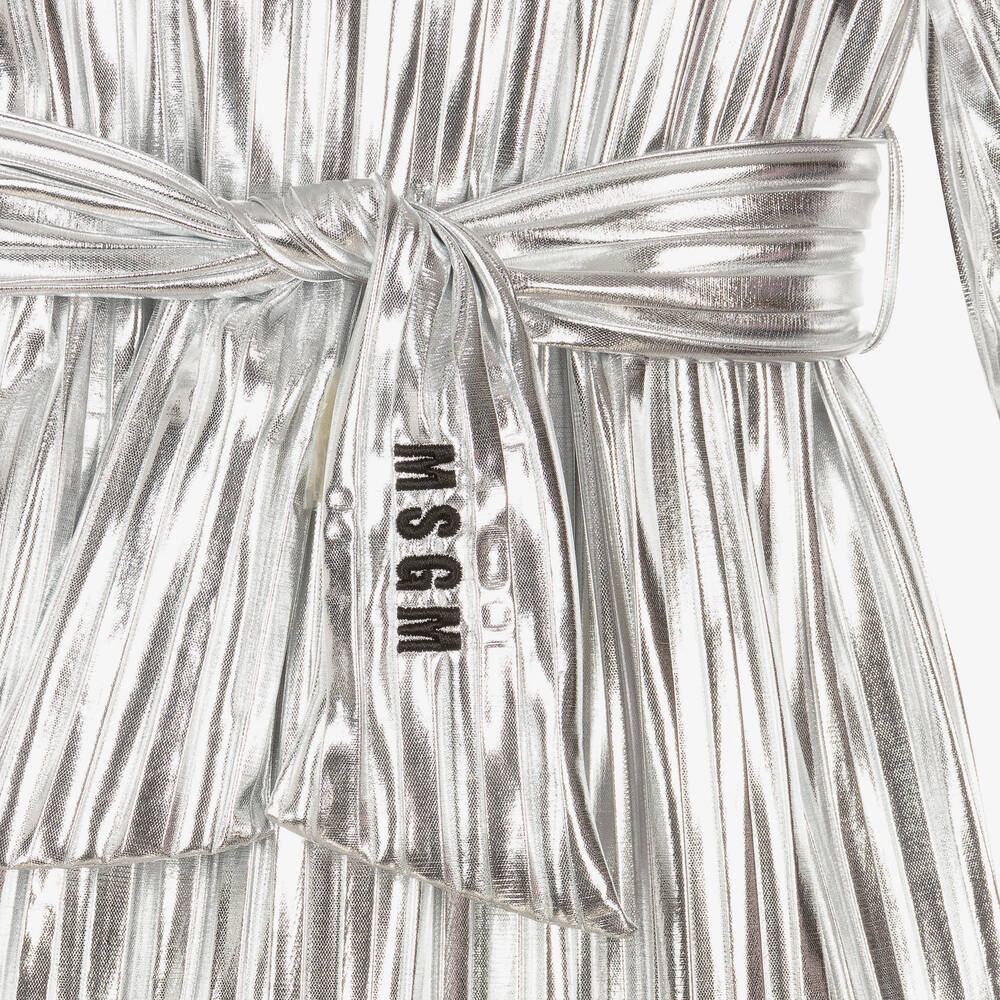 MSGM-Плиссированное платье цвета серебристый металлик | Childrensalon Outlet