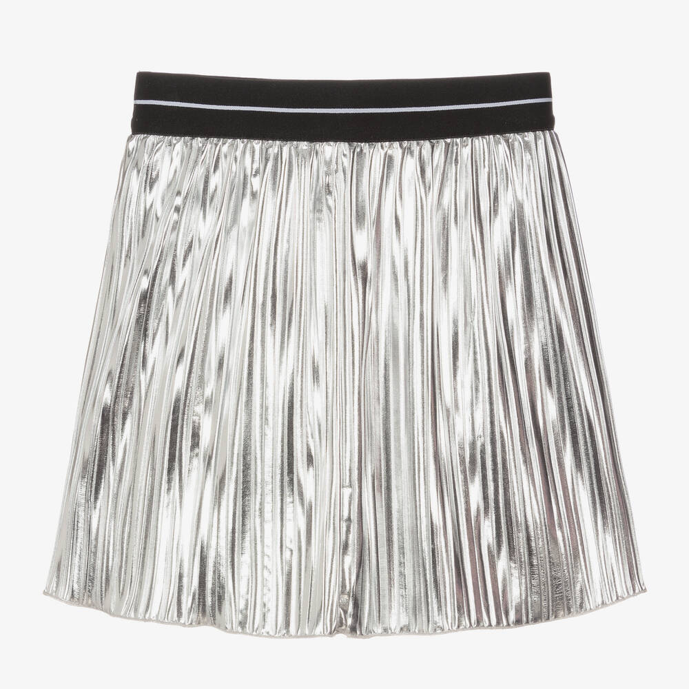 Ladies silver metallic pleated skirt clearance