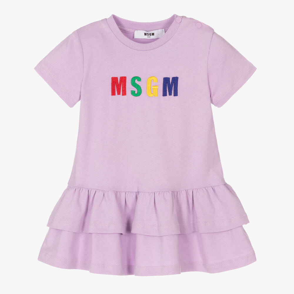 MSGM - فستان أطفال بناتي قطن جيرسي لون بنفسجي | Childrensalon
