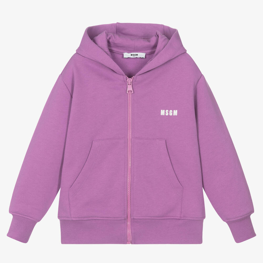 MSGM - Girls Purple Cotton Zip-Up Hoodie | Childrensalon