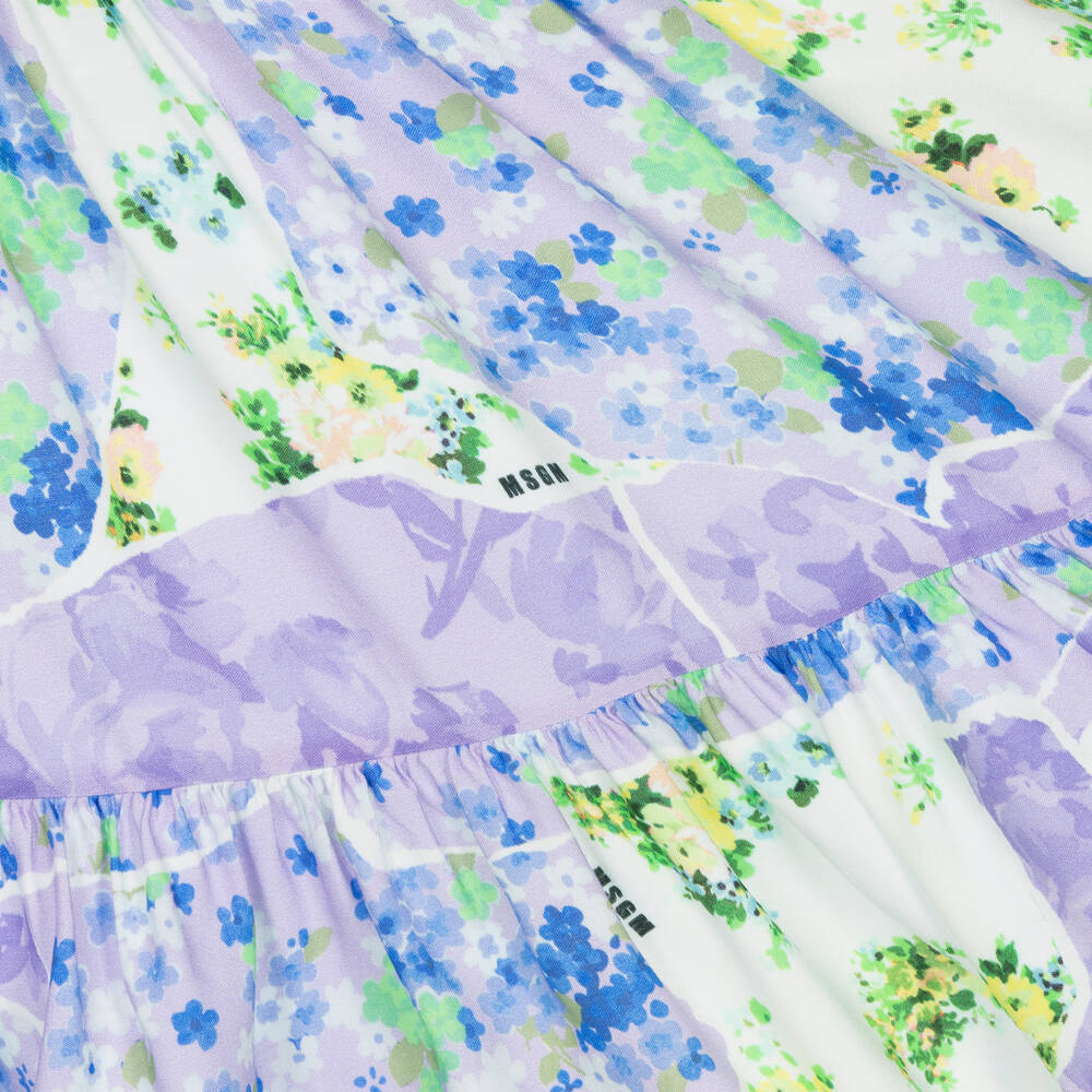 MSGM - Girls Purple Floral Viscose Dress | Childrensalon Outlet