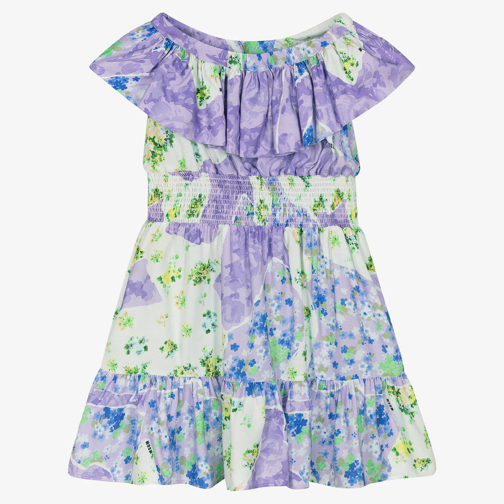 MSGM - Girls Purple Floral Viscose Dress | Childrensalon