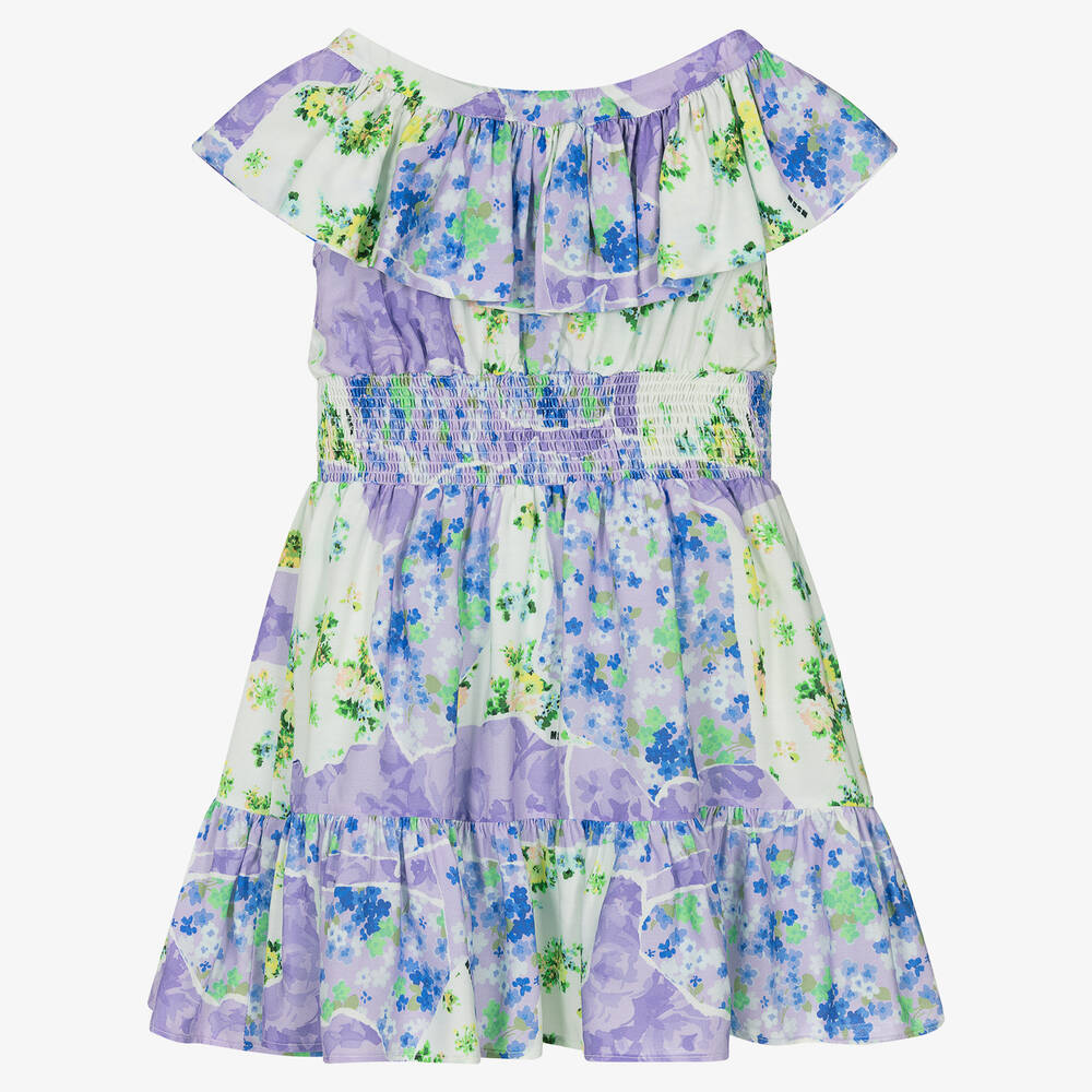 MSGM-Фиолетовое платье из вискозы с цветами | Childrensalon Outlet