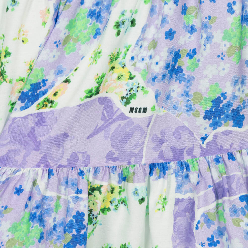 MSGM-Фиолетовое платье из вискозы с цветами | Childrensalon Outlet
