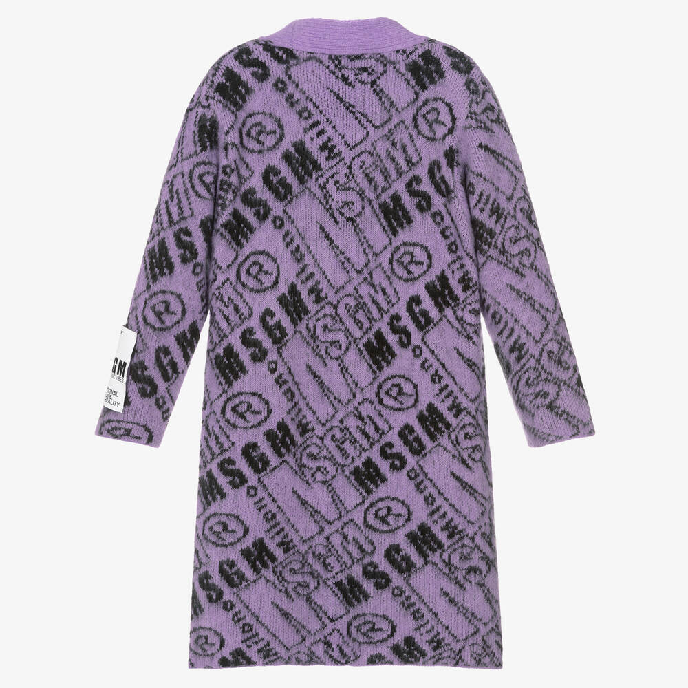 MSGM-Girls Purple Logo Knit Coat | Childrensalon Outlet