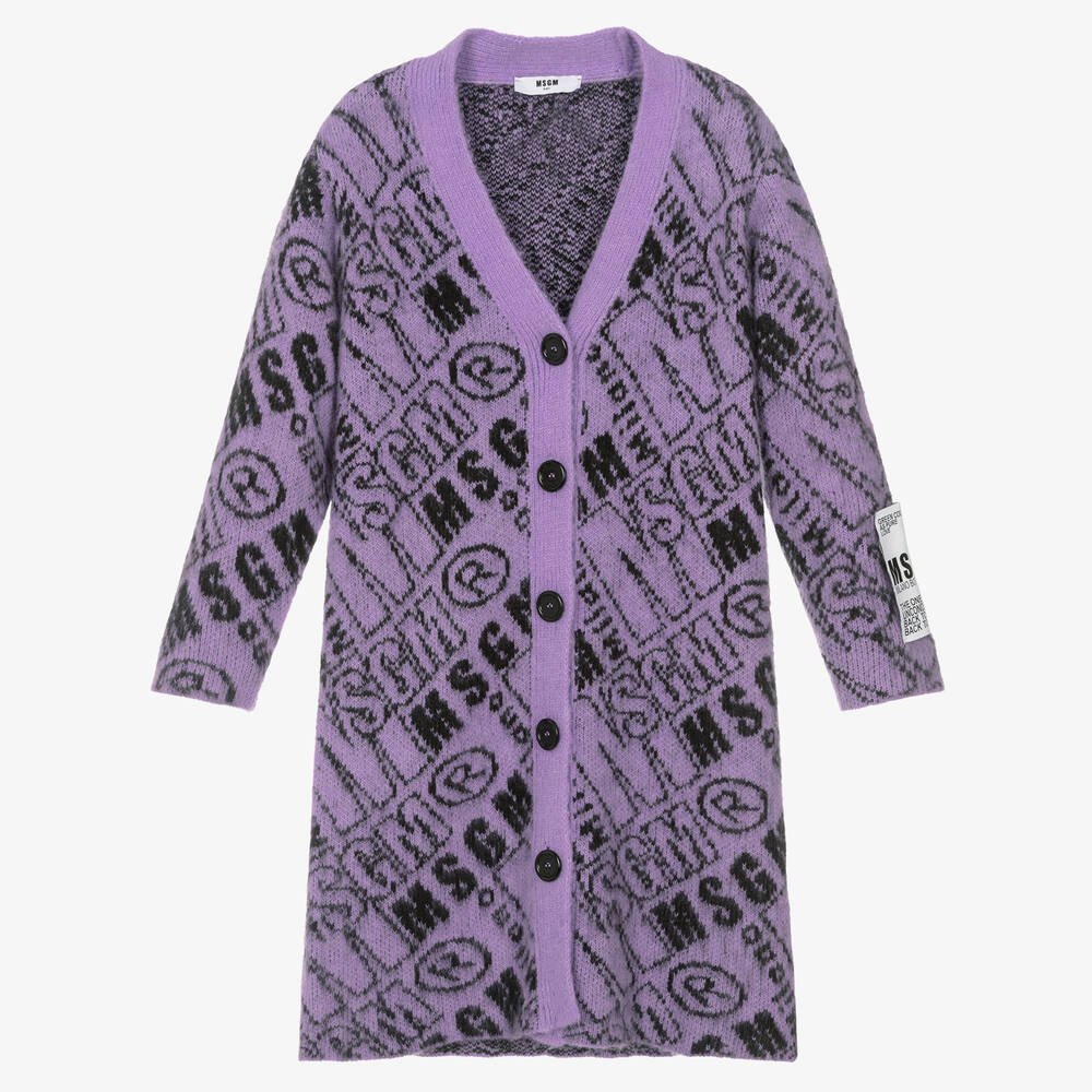 MSGM - Girls Purple Logo Knit Coat | Childrensalon