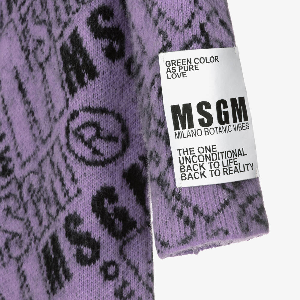 MSGM-Girls Purple Logo Knit Coat | Childrensalon Outlet
