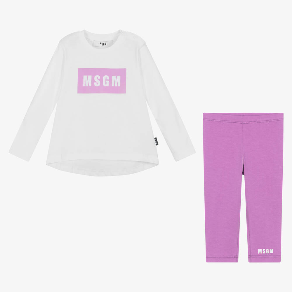 MSGM-Girls Purple & White Cotton Leggings Set | Childrensalon Outlet