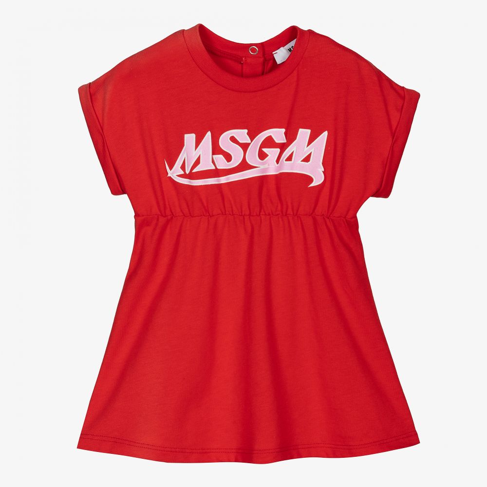 MSGM - فستان قطن لون أحمر | Childrensalon