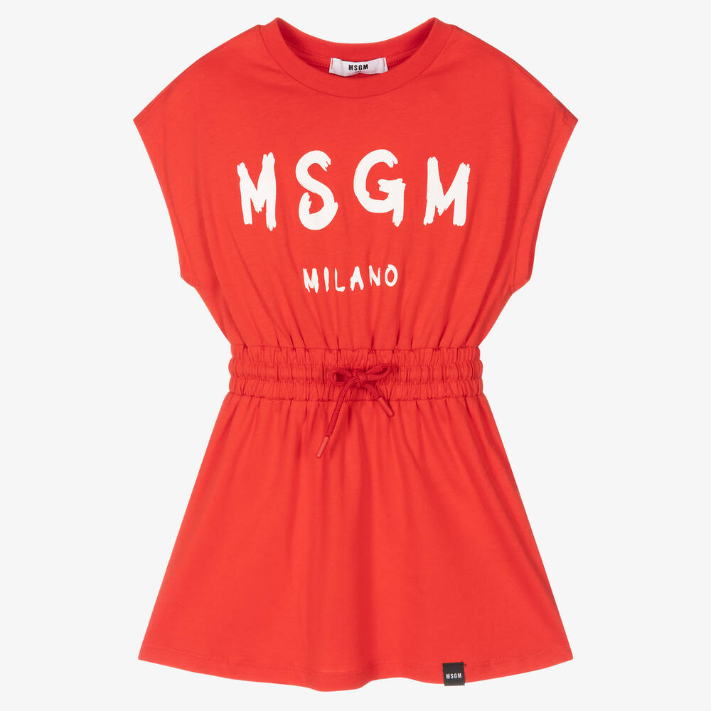 MSGM - Girls Red Cotton Logo Dress | Childrensalon