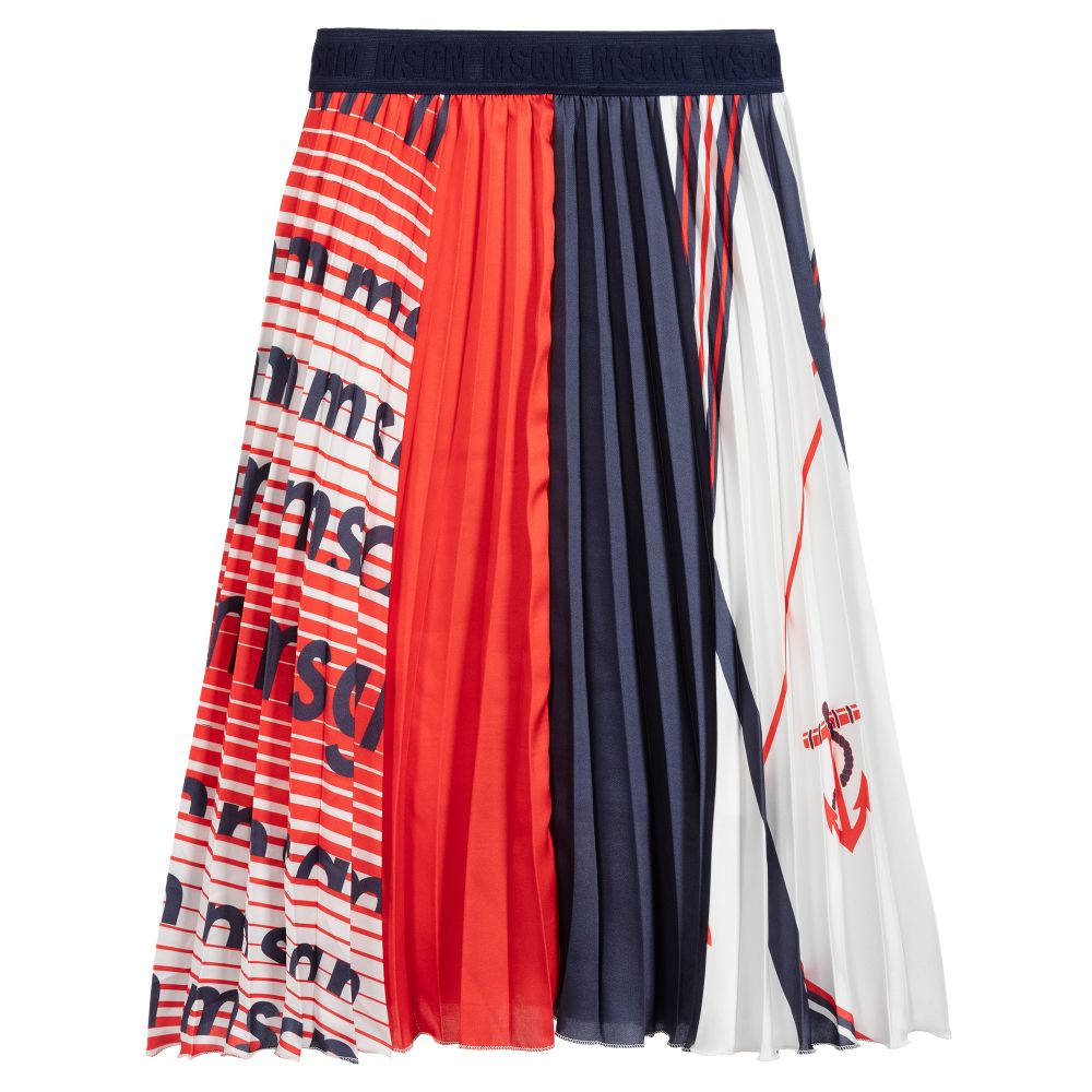 MSGM-Girls Red Pleated Logo Skirt | Childrensalon Outlet