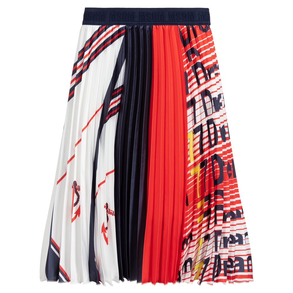 MSGM - Girls Red Pleated Logo Skirt | Childrensalon