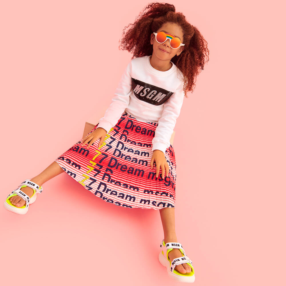 MSGM-Girls Red Pleated Skirt | Childrensalon Outlet