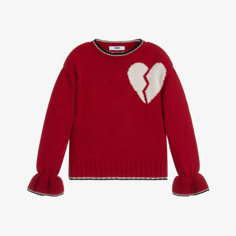 MSGM-كنزة مزيج أكريليك وصوف محبوك لون أحمر للبنات | Childrensalon Outlet