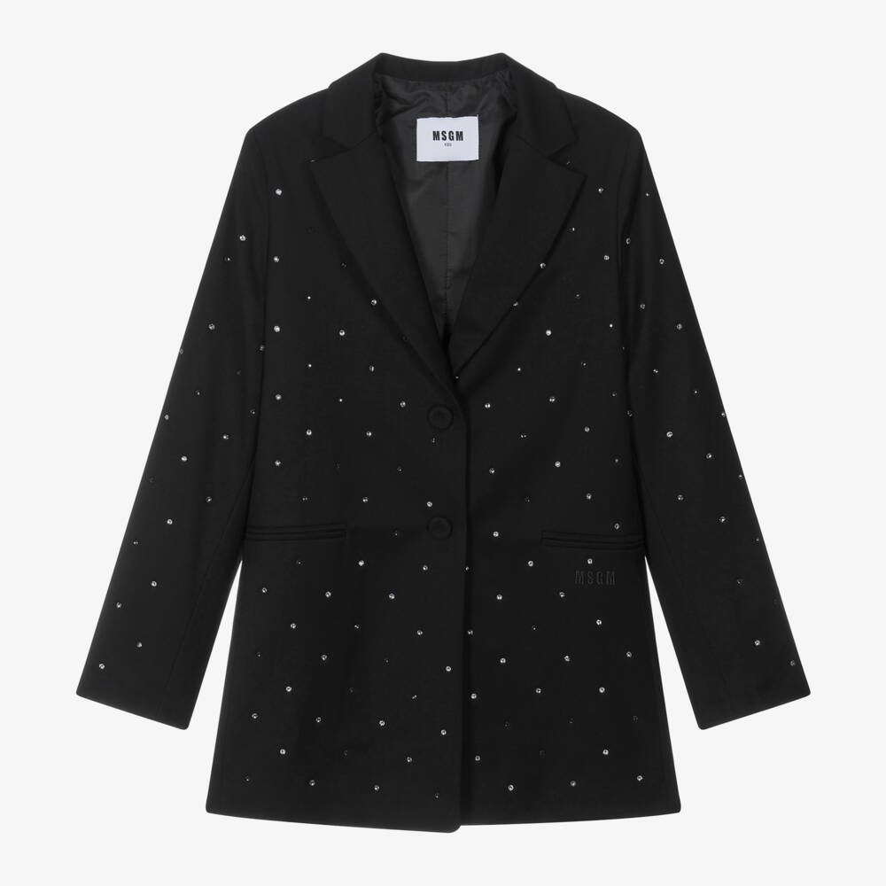MSGM-Girls Rhinestone Black Blazer | Childrensalon Outlet