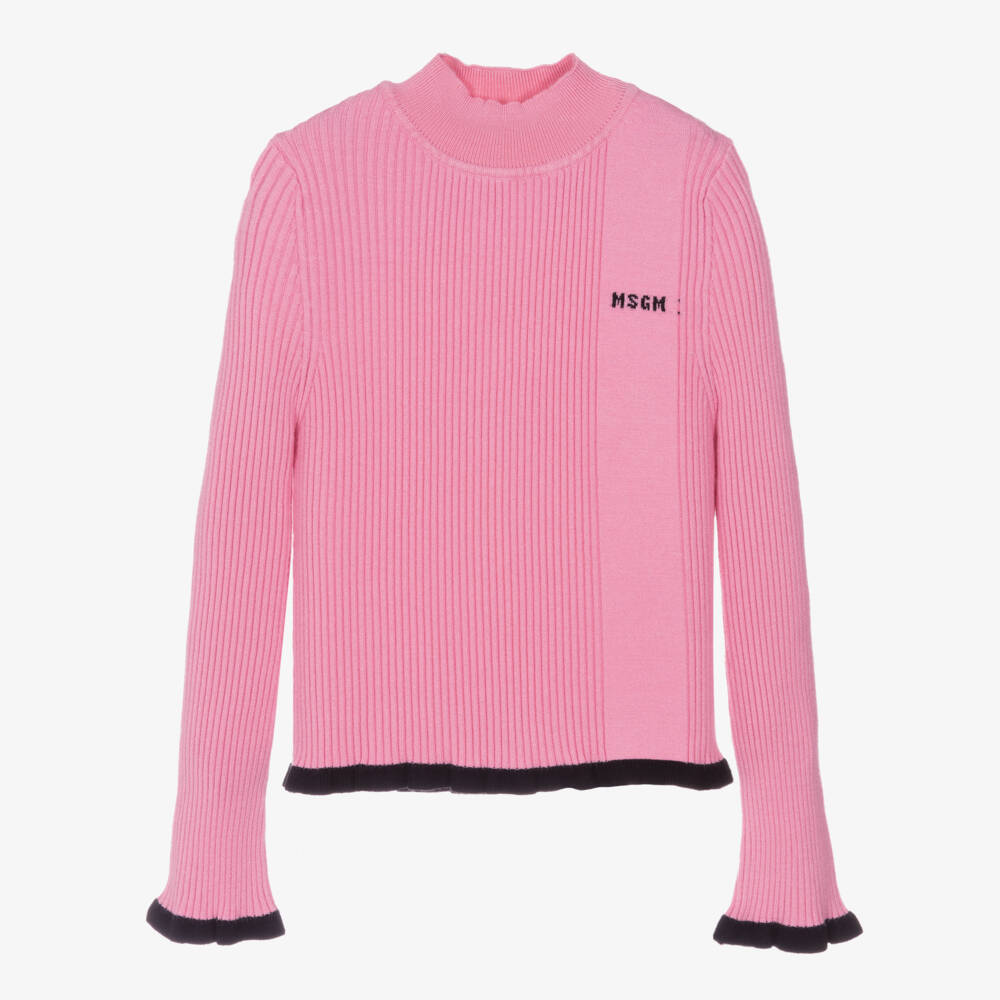 MSGM-Girls Ribbed Pink Rollneck Jumper | Childrensalon Outlet