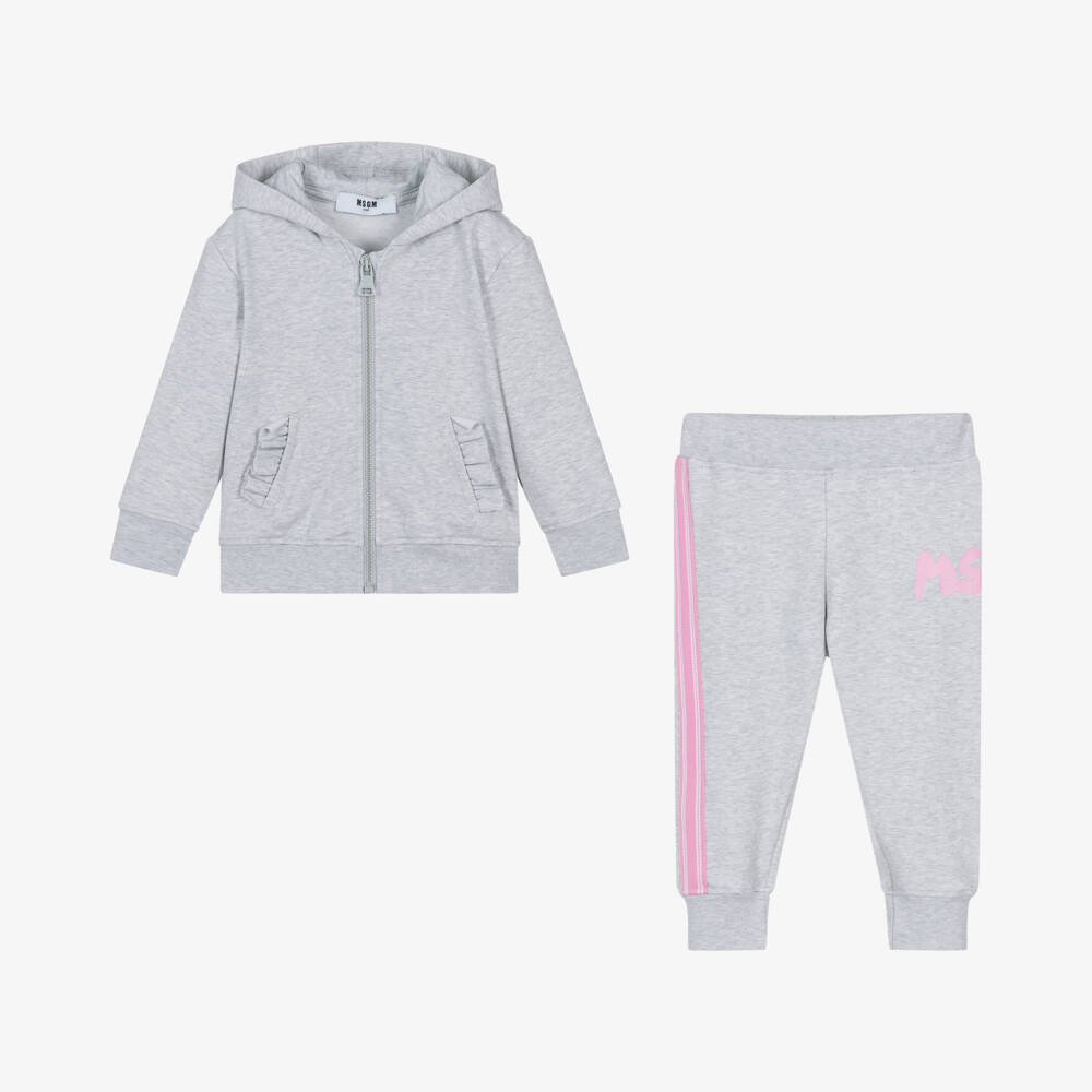 MSGM-Girls Ruffled Grey Hoodie Set | Childrensalon Outlet