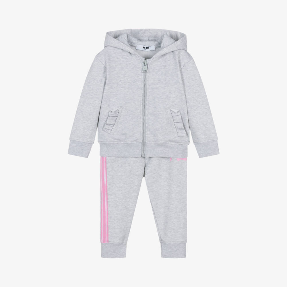 MSGM-Girls Ruffled Grey Hoodie Set | Childrensalon Outlet