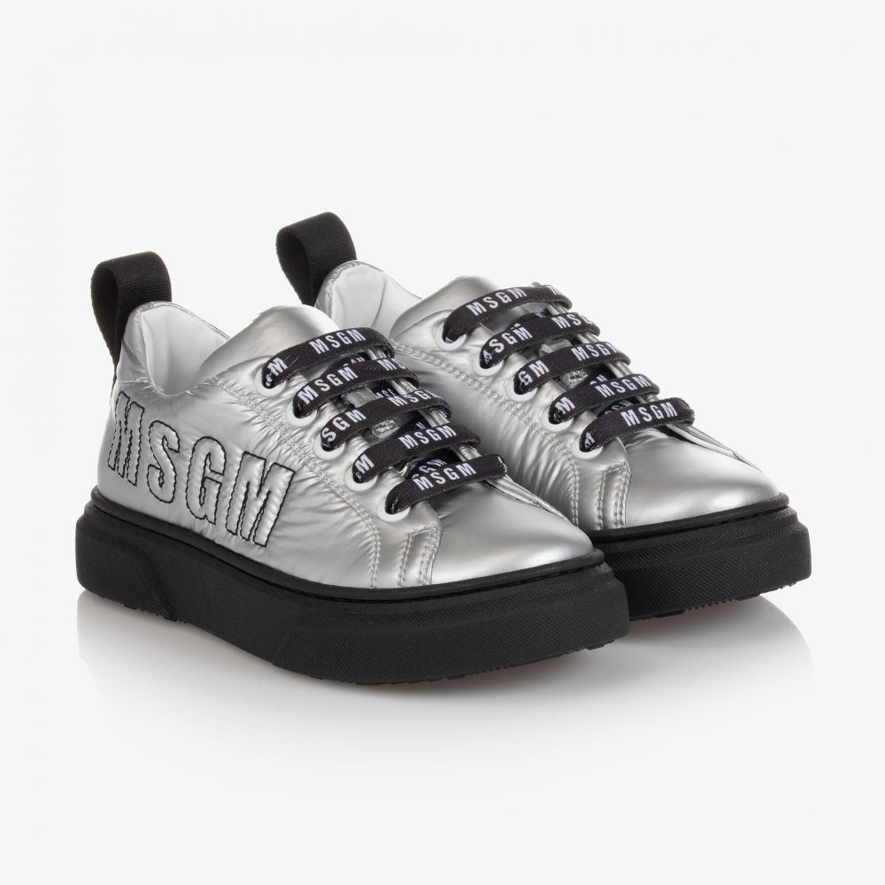 MSGM - Girls Silver Logo Trainers | Childrensalon