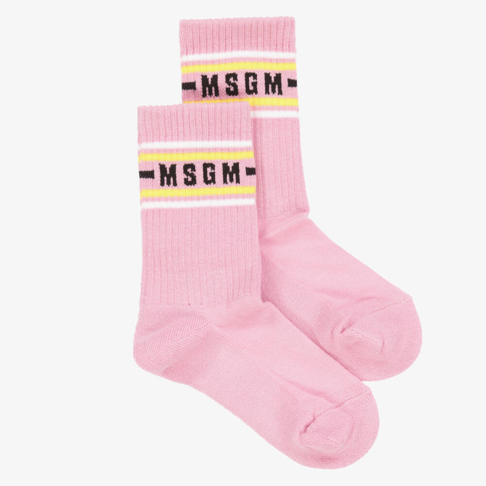 MSGM-Girls' Soft Pink Logo Socks | Childrensalon Outlet